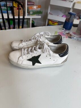 Golden Goose White Leather Sneakers with Black Star and Heel